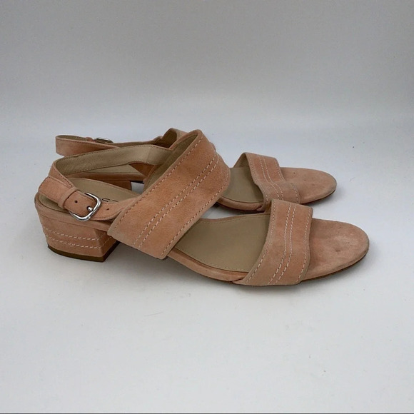 Via Spiga peach suede leather sling back open toe kitten block heel sandals - Picture 1 of 7